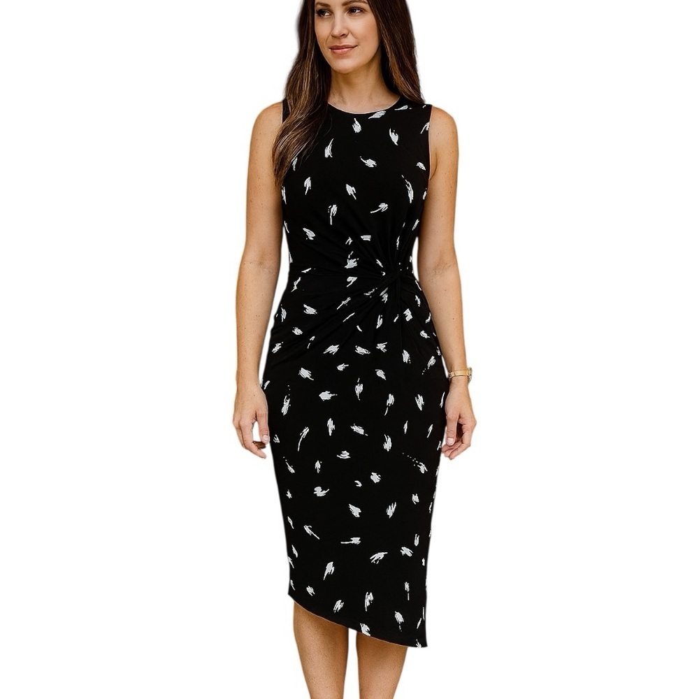 Nine Britton Small Bodycon Sleeveless Faux Wrap Midi Dress Black - Picture 1 of 8